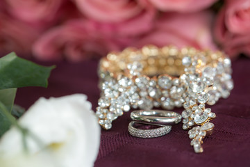 Wedding jewelry macro photography diamonds roses