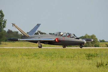 Fototapeta na wymiar Two-seat jet trainer with V-tail
