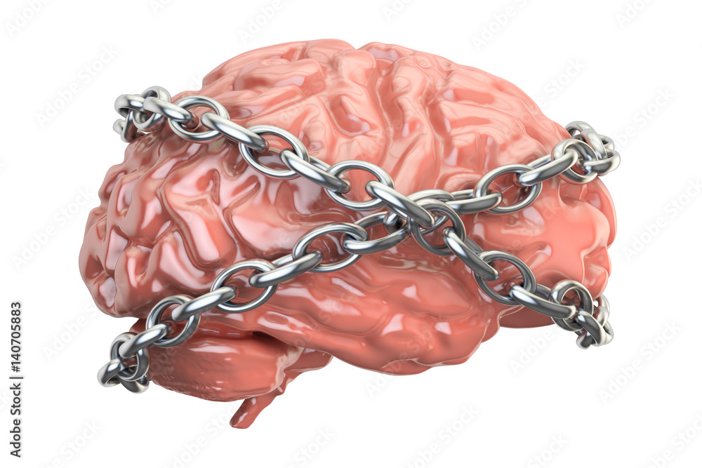 Poster chained brain, 3d rendering