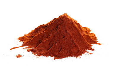 Pile of red paprika powder isolated on white