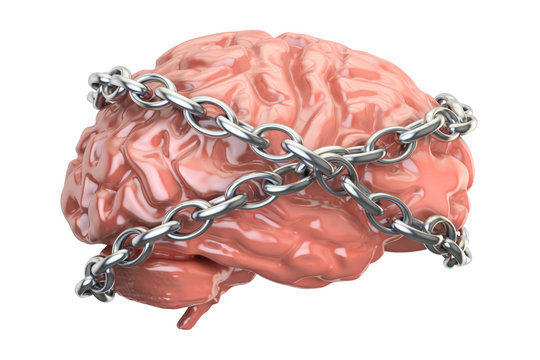 Chained brain, 3D rendering