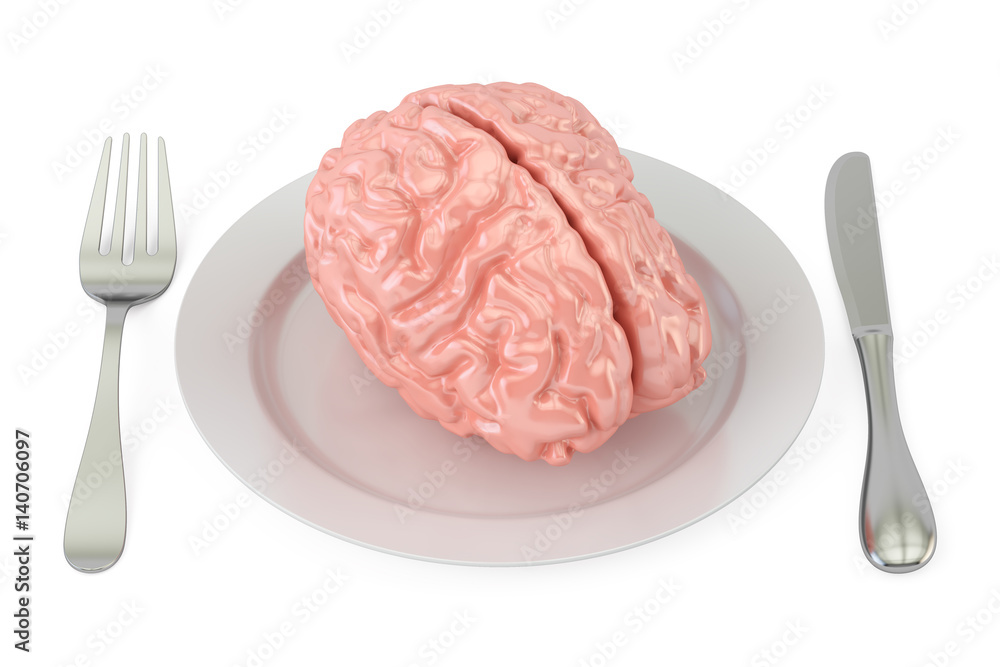 Poster plate with brain, 3d rendering