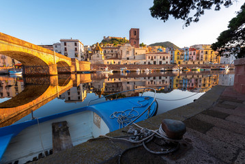 Bosa, town and comune in the province of Oristano, Sardinia region, Italy - obrazy, fototapety, plakaty