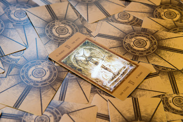 Fototapeta na wymiar Tarot card The Devil. Labirinth tarot deck. Esoteric background.
