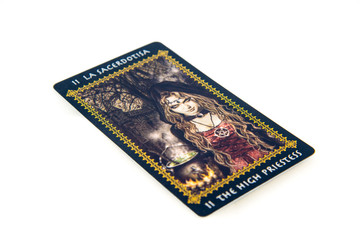 Tarot card The High Priestess. Favole tarot deck. Esoteric background.
