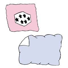 Blankets drawn in line art and coloured with blue and pink. Symbol for bedtime and sleep, boys and girls bed