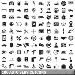 100 auto service center icons set, simple style 