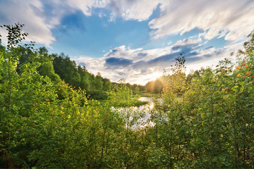 Obraz premium river in sunset light