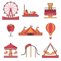 Set of amusement park color icons
