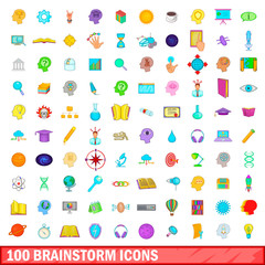 100 brainstorm icons set, cartoon style