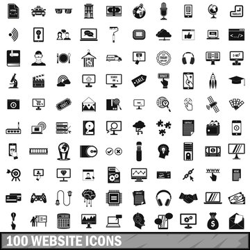 100 website icons set, simple style 