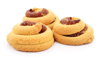 Three cookies with jam.