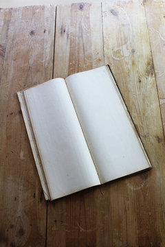 Vintage Ledger Open To Blank Pages, Diagonal View
