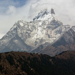 The Ama Dablam peak to the mountains.in bad weather - Nepal