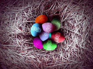 Easter eggs in the nest.
