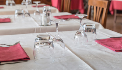 Table set with red and white clothes