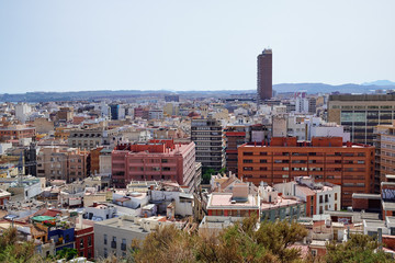 View on Alicante old city and port from castle Santa Barbara, summer Spain