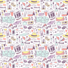 Cute feminine stuff hand drawn vector illustration seamless patterns