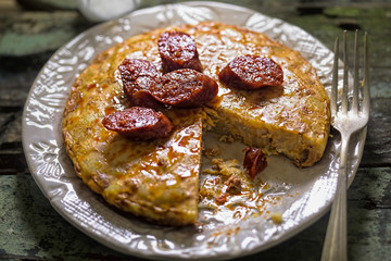 Spanish tortilla with chorizo sausage
