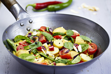 Curry potatoes with spinach and tomatoes