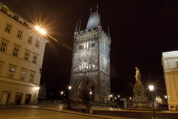 Fototapeta na wymiar Night View Old Town Bridge Tower, Czech Republic