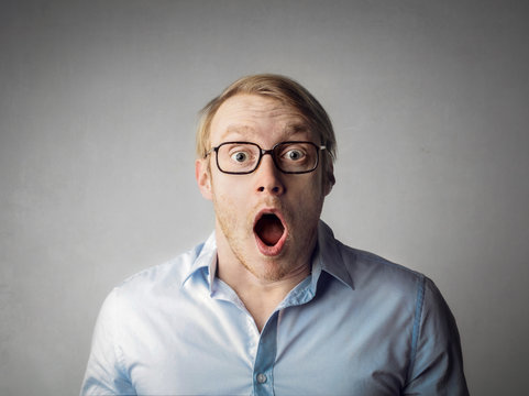 Shocked man with open mouth