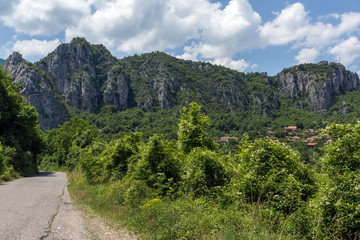 Fototapeta na wymiar Panorama of Vlasi Village and rock formation of Jerma River Gorge, Dimitrovgrad Region, Serbia