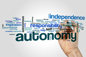 Autonomy word cloud concept on grey background
