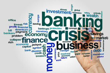 Banking crisis word cloud concept on grey background
