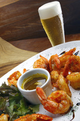 Haute cuisine, large shrimp with sauce