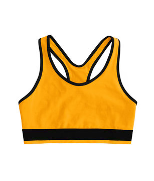 Neon Yellow Sports Bra with Ribbon Band Isolated on White