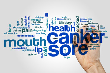 Canker sore word cloud concept on grey background