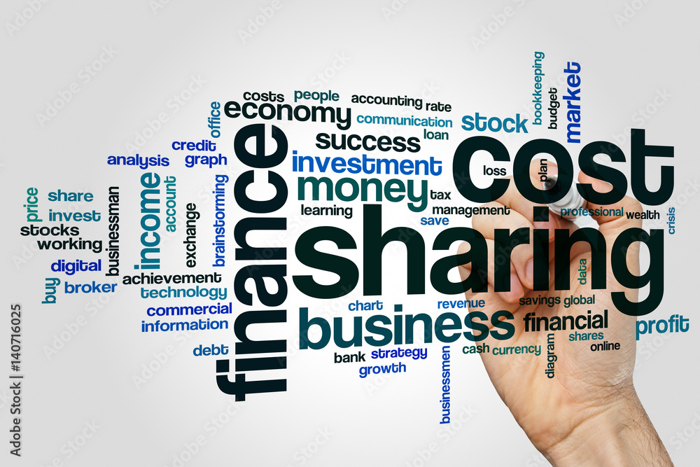 Poster cost sharing word cloud concept on grey background