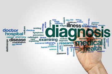 Diagnosis word cloud concept on grey background