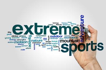 Extreme sports word cloud concept on grey background