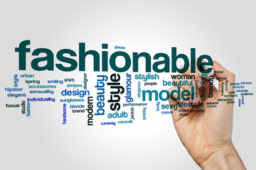 Fashionable word cloud concept on grey background