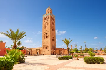 Fototapete Marokko Koutubia-Moschee in Marakesch. Eines der beliebtesten Wahrzeichen Marokkos