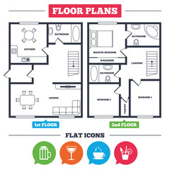 Drinks signs. Coffee cup, glass of beer icons.