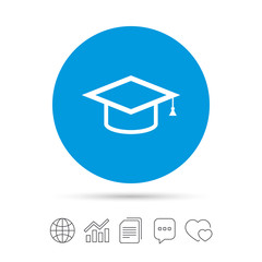 Graduation cap sign icon. Education symbol.