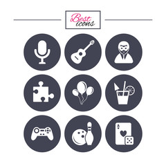 Game, bowling and puzzle icons. Entertainment.