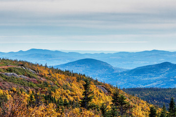 Naklejka premium Scenic landscape in autumn on top of mountain with colorful trees