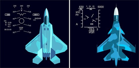 Military jets aircraft f-22 and su-34 HUD