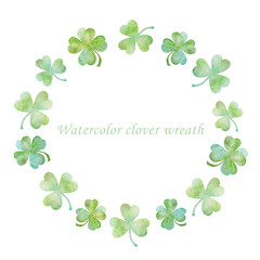 Watercolor green clover wreath