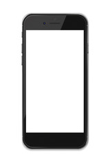 Smart phone with blank screen and shadows isolated on white background. 3D illustration.