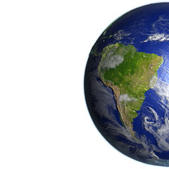 South America on realistic model of Earth