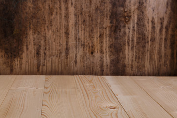 Naklejka premium Old rustic wood background. Wooden board template for design. Rough dark plywood texture. Grungy pattern.
