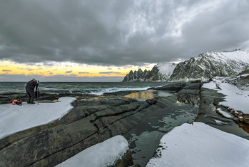 Winter view to fjord on Senja island, Troms county - Norway