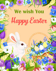 Happy Easter wishes greeting card vector bunny egg