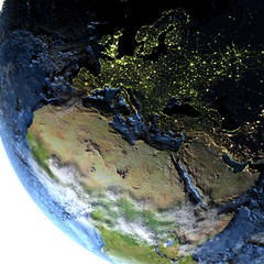 EMEA region on Earth at night - visible ocean floor