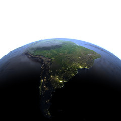 South America at night on planet Earth